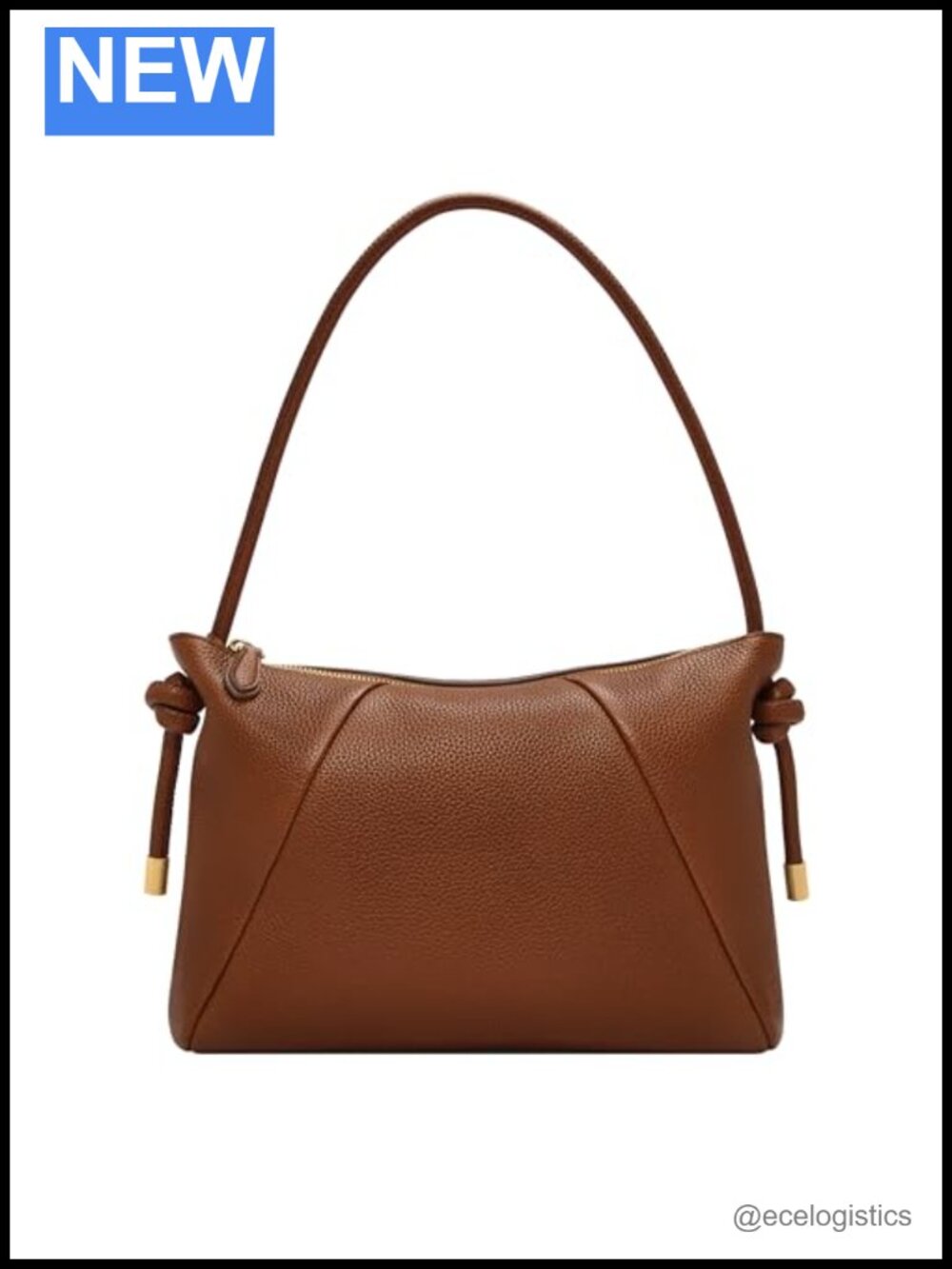 Genuine Leather Shoulder Bag with Gold-Tone Hardware and Hand-Knotted Straps
